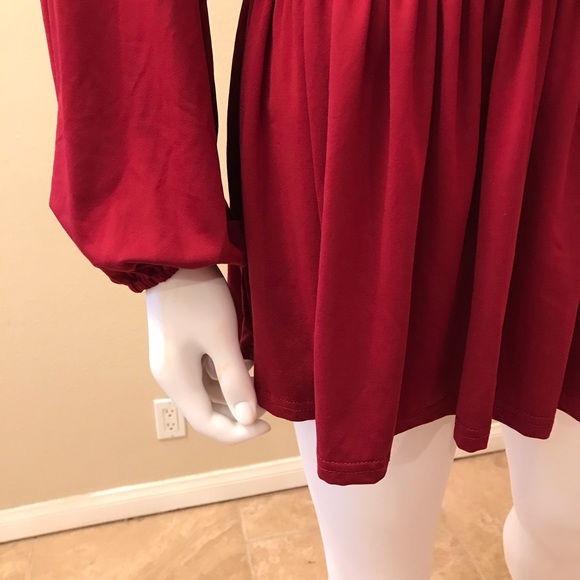 Kaktus Burgundy Jersey Top Womens Size Small Black Lace Trim Swing Tee - Picture 6 of 14